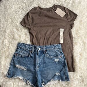 Outfit - Blank NYC Distressed Denim Shorts & A New Day Ribbed Knit Top